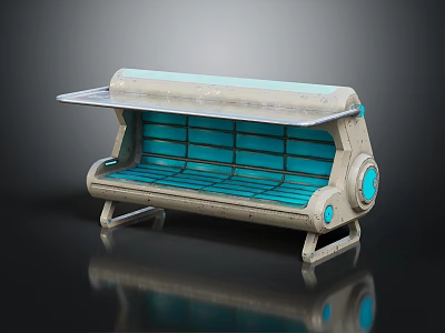 Modern Leisure Chair With Blue Padded Seat Gray Metal Frame And Ergonomic Backrest 3d model