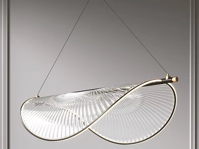 Modern Elegant Glass Chandelier With Curved Metal Frame And Linear Design 3d model