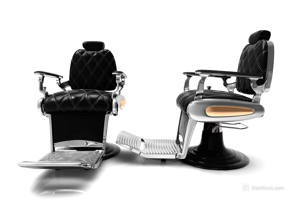 Luxury Black Leather Massage Chair with Quilted Design Metal Armrests and Footrest 3d model 