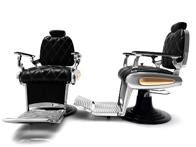Luxury Black Leather Massage Chair with Quilted Design Metal Armrests and Footrest 3d model