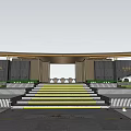 Modern Entrance Gate With Steps Lawn Lighting And Clear Blue Sky