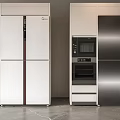 Modern Kitchen Interior With Built in White And Stainless Steel Multi door Refrigerators