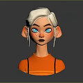 3D Game and Movie Character Bust With White Hair Blue Eyes Freckles and Orange Top