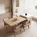 Minimalist Wooden Dining Table Set With Rattan Chairs Fruit Bowl And White Countertop