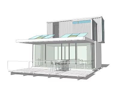 Modern Container Building With Large Glass Walls Open Terrace And Skylights Design 3d model