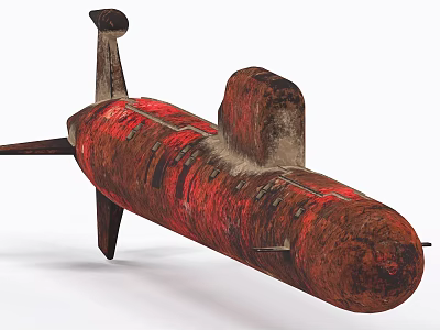 Military Weapon With Red And Brown Cylindrical Body Metal Components And Tail Structure 3d model