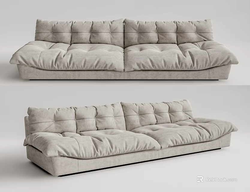 Modern Light Gray Fabric Multi Seater Sofa With Padded Cushions And Plush Backrest 3d model 