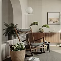 Cozy Home Balcony Interior With Rocking Chair Potted Plants And Wooden Cabinet