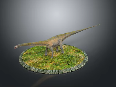 Long Neck Dinosaur Model On Circular Green Base With Stone Edge And Grass 3d model