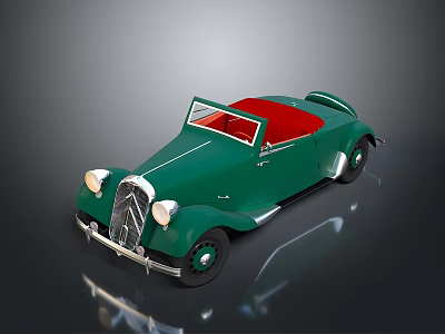 Vintage Green Convertible Car with Red Soft Top Classic Retro Design and Chrome Accents 3d model