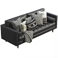 Modern Black Leather Sectional Sofa with Patterned Pillows and Throw Blanket 3d model