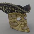Elegant Ornate Decorative Mask With Black Hat And Intricate Gold Textured Patterns