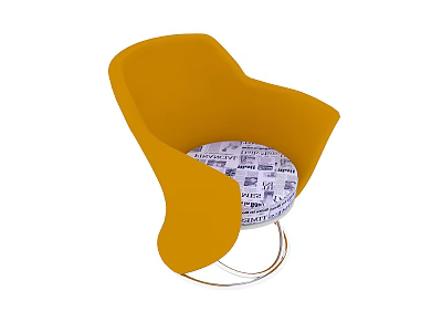 Yellow Accent Chair With Curved Backrest Armrests Patterned Cushion Metal Ring Base 3d model