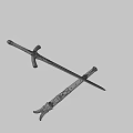 Blue Blade Sword With Gold Decorations And Red Hilt On Purple Background