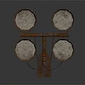 Rustic Metal Artistic Decorative Structure Featuring Four Circular Textured Plates 3d model