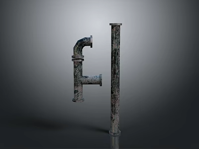 Hardware Tools Industrial Metal Pipe Fittings Elbow And Straight Pipe Textured Surface Gray Background Design 3d model