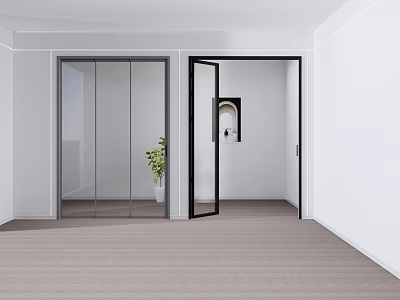 Bright Interior With Glass Sliding Door Black Frame And Open Space Design 3d model