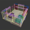 Enclosed Fenced Storage Area With Metal Barrels Cart And Concrete Floor Design