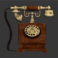 Vintage Rotary Dial Telephone With Wooden Base And Gold Accents Design