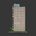 Multi Storey Residential Building With Windows Balconies Yellow Vertical Strips And Green Plants