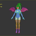 Cute Game Movie Character With Pink Hair Purple Bat Wings Heart Cutout And Purple Bodysuit