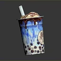 Refreshing Bubble Tea Cup With Boba Pearls Ice Cream And Chocolate Drizzle