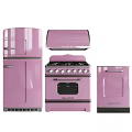 Retro Style Kitchen Appliances In Various Colors Including Refrigerator Stove And Oven