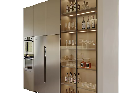Modern Stylish Sideboard With Glass Doors Wine Glasses And Wine Bottles 3d model