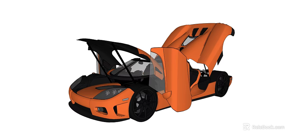 Orange Sports Car With Open Scissor Doors And Sleek Black Wheel Design 3d model 