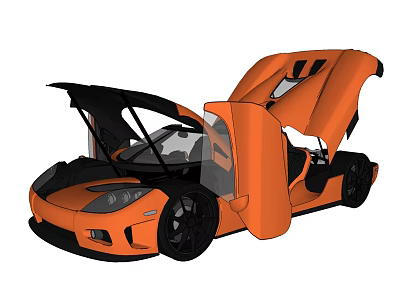 Orange Sports Car With Open Scissor Doors And Sleek Black Wheel Design 3d model