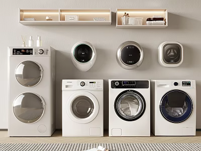 Different Types Of Modern Washing Machines With White Design For Home Interior 3d model