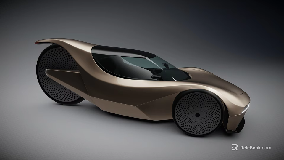 Futuristic Champagne Gold Concept Car With Sleek Aerodynamic Design And Unique Wheels 3d model 