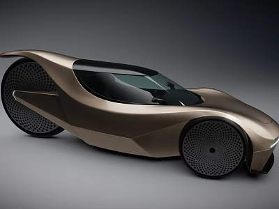 Futuristic Champagne Gold Concept Car With Sleek Aerodynamic Design And Unique Wheels 3d model