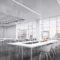 Modern Conference Room Interior With Large Screen White Chairs And Square Ceiling Design