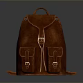 Brown Leather Backpack With Two Front Pockets And Vintage Buckle Design 3d model