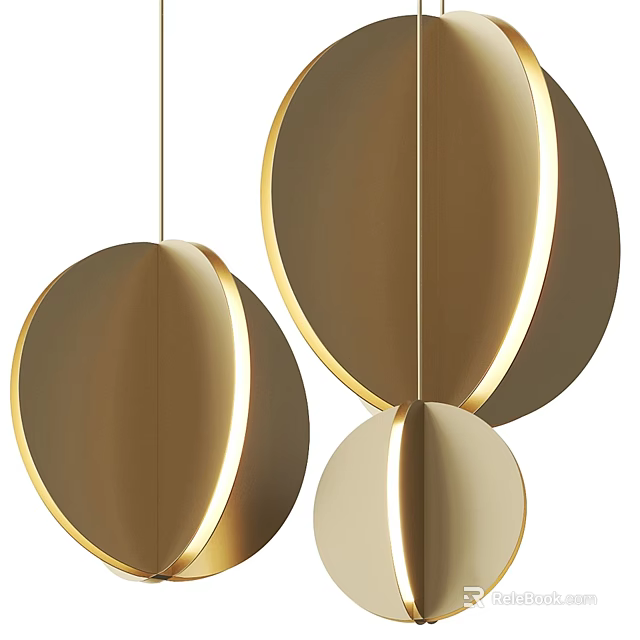 Modern Gold Circular Pendant Lights With Smooth Metal Finish For Elegant Interior 3d model 