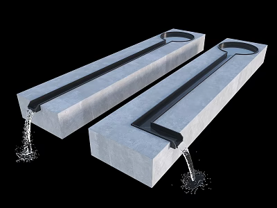 Modern Garden Ornaments Gray Concrete Long Troughs With Flowing Water 3d model