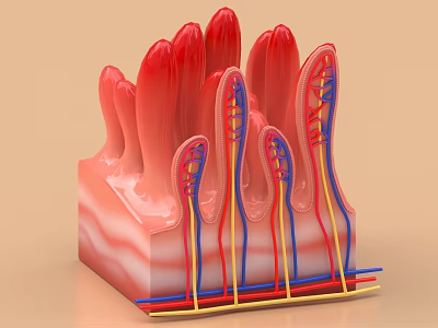 3D Anatomical Ornament Decoration Set With Red Protrusions And Blue Yellow Lines 3d model