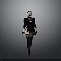 Woman In Black Dress With White Hair Accessory Black Thigh High Socks And Gray Background