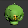 Green Pig Character With Yellow Crown And Big Eyes 3D Model Design