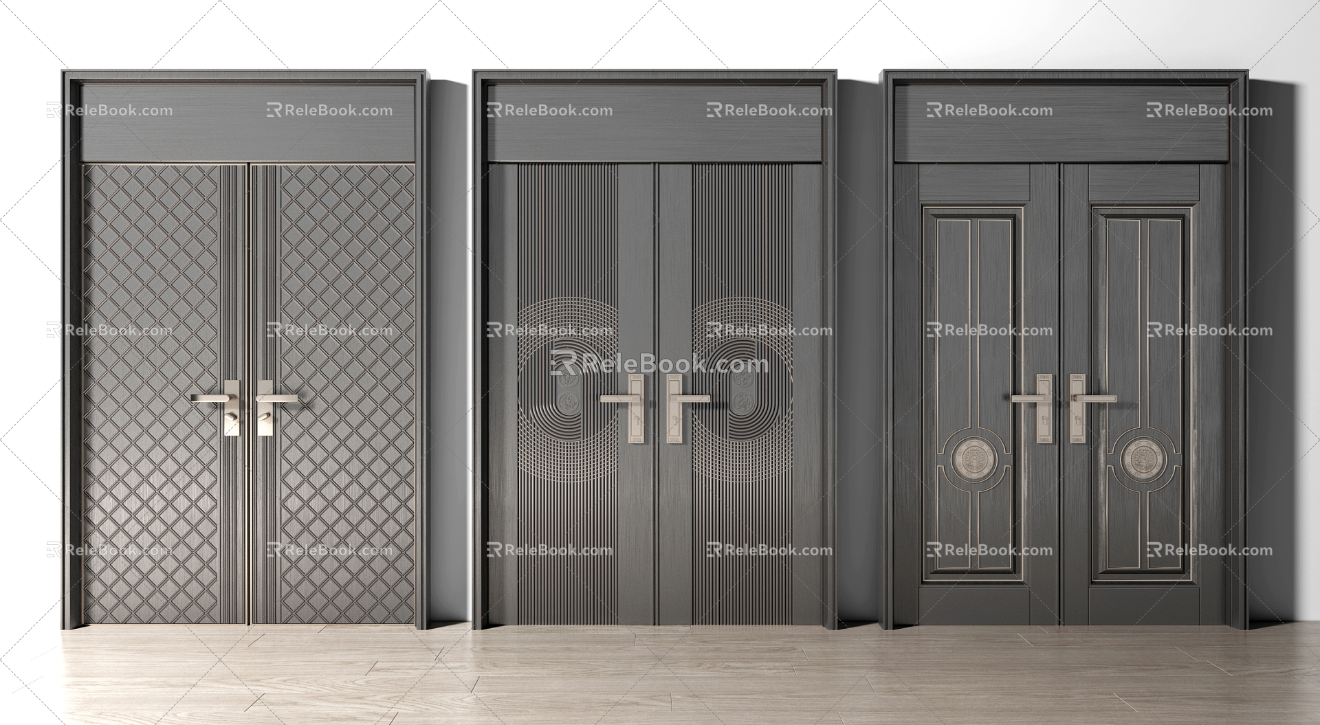 Modern double door entry door password door 3d model