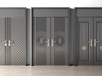 Modern Double Doors Design With Textured Panels And Sleek Metal Handles 3d model