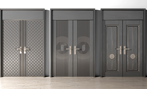 Modern double door entry door password door 3d model