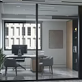 Modern Public Office Area With Desks Computers Ergonomic Chairs Large Windows And Potted Plants