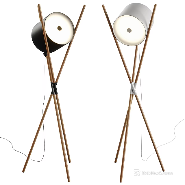 Elegant Modern Floor Lamps With Crossed Wooden Stands And Contrast Shades 3d model 