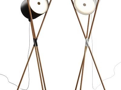 Elegant Modern Floor Lamps With Crossed Wooden Stands And Contrast Shades 3d model