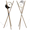 Elegant Modern Floor Lamps With Crossed Wooden Stands And Contrast Shades