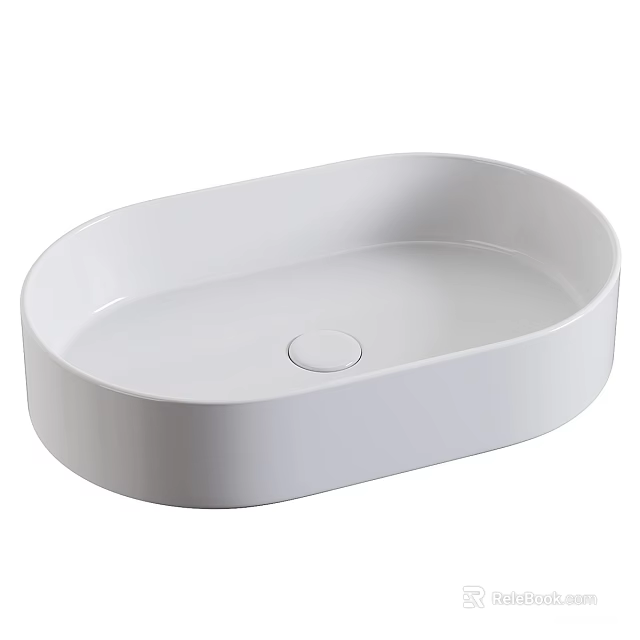 White Oval Modern Washbasin with Smooth Surface and Circular Drain Design 3d model 