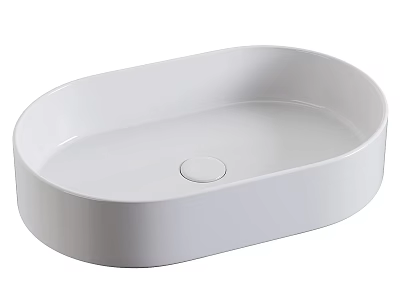 White Oval Modern Washbasin with Smooth Surface and Circular Drain Design 3d model