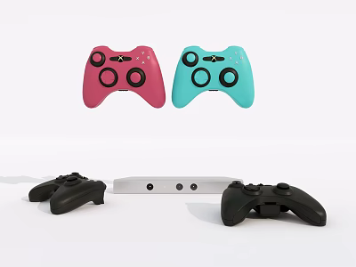 Colorful And Black Gaming Controllers With Silver Console For Entertainment Electronics 3d model